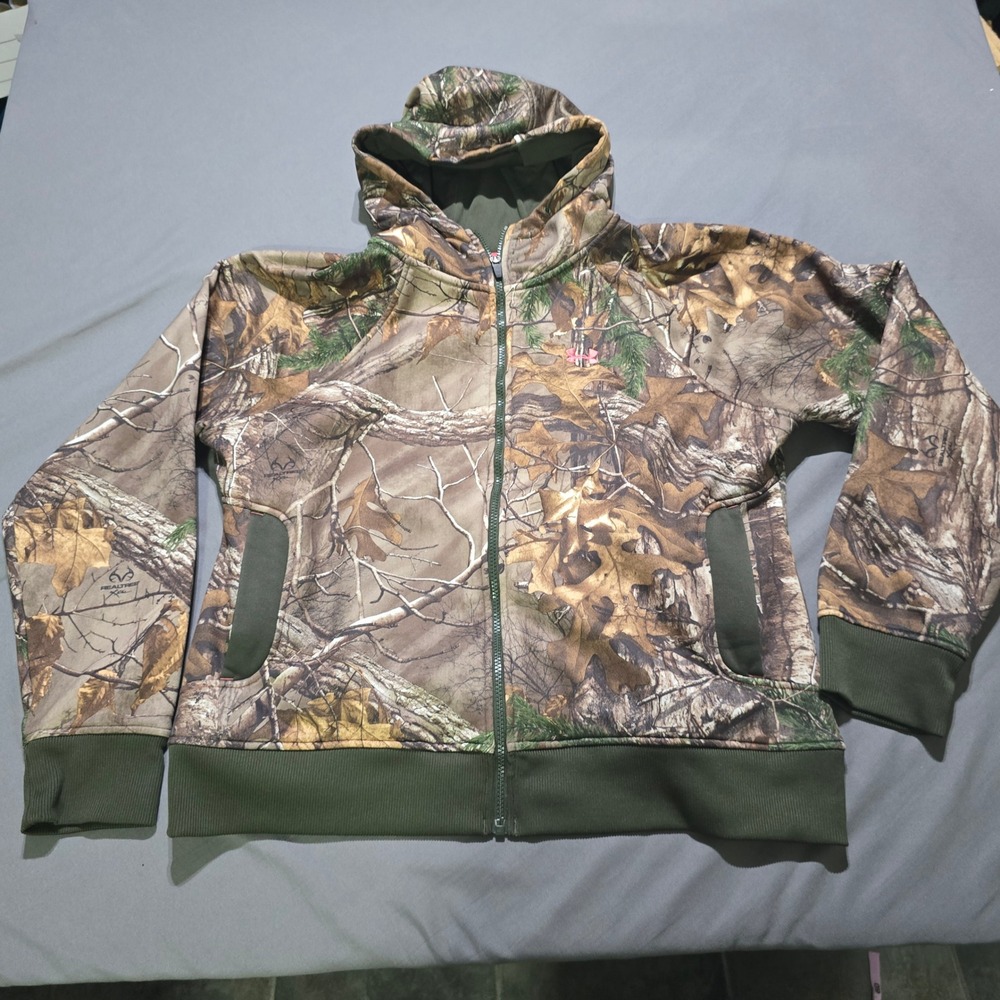 Under Armour Hoodie Women XL Green Realtree Camo ColdGear Full Zip Jacket